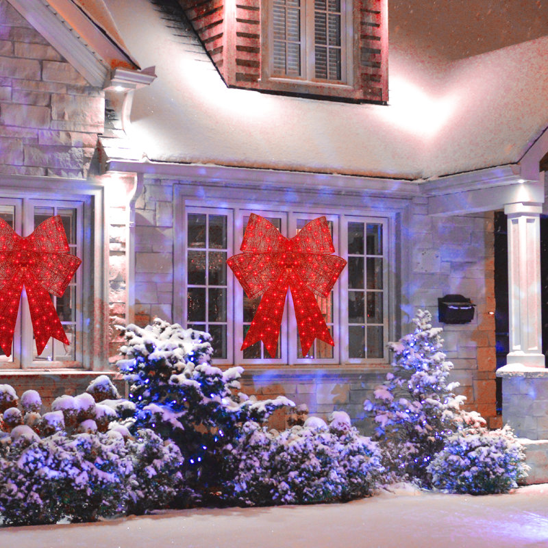 The Holiday Aisle 48In Pre Lit XL Christmas Bow Large Outdoor LED Lighted Holiday Decor W 8 Light Functions Hook Reviews Wayfair